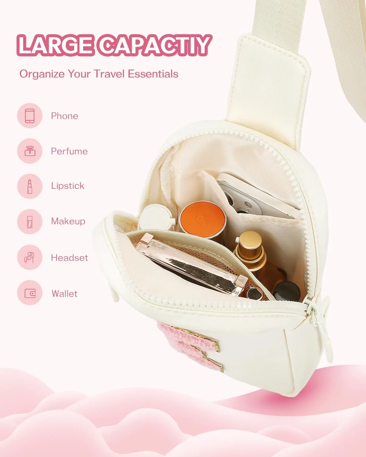 CHOLISS Personalized Gifts for Women and Teen Girls, Sling Bag for Women, Fanny Pack for Girls Trendy Stuff, Birthday Christmas Gift, Beige/Cream