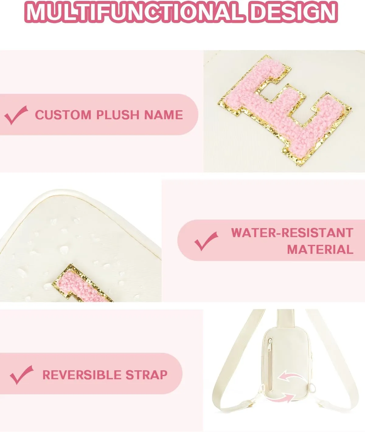 CHOLISS Personalized Gifts for Women and Teen Girls, Sling Bag for Women, Fanny Pack for Girls Trendy Stuff, Birthday Christmas Gift, Beige/Cream