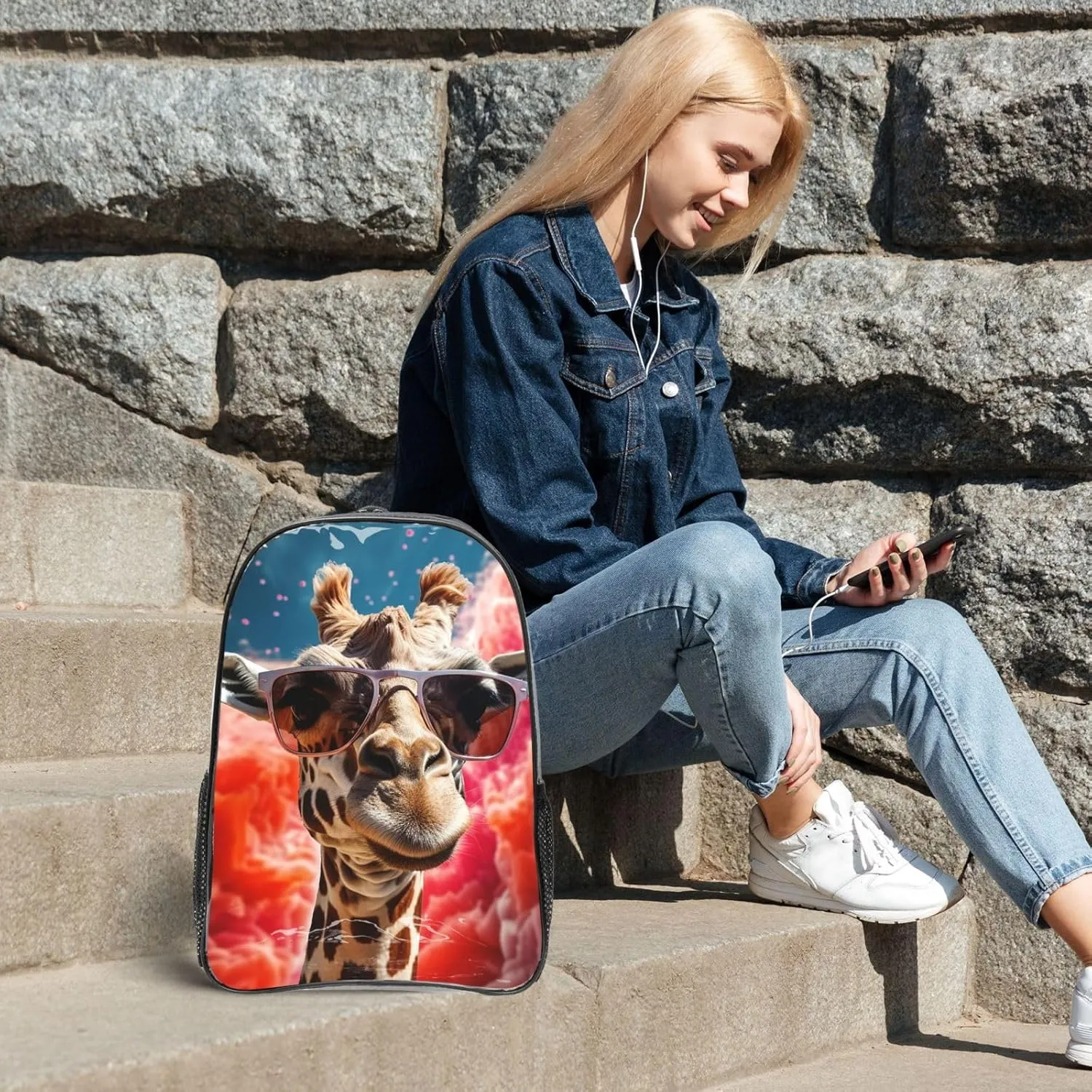 Clear Backpack Heavy Duty PVC Transparent Bookbag Giraffe wearing sunglasses Backpack Daypack Laptop Backpack