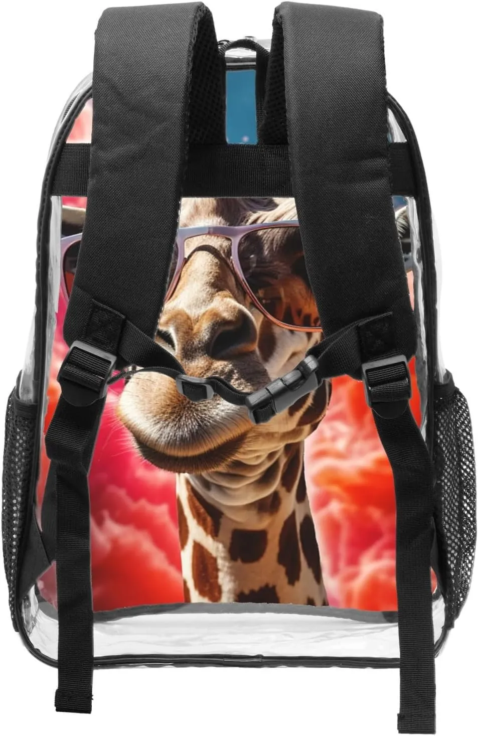 Clear Backpack Heavy Duty PVC Transparent Bookbag Giraffe wearing sunglasses Backpack Daypack Laptop Backpack