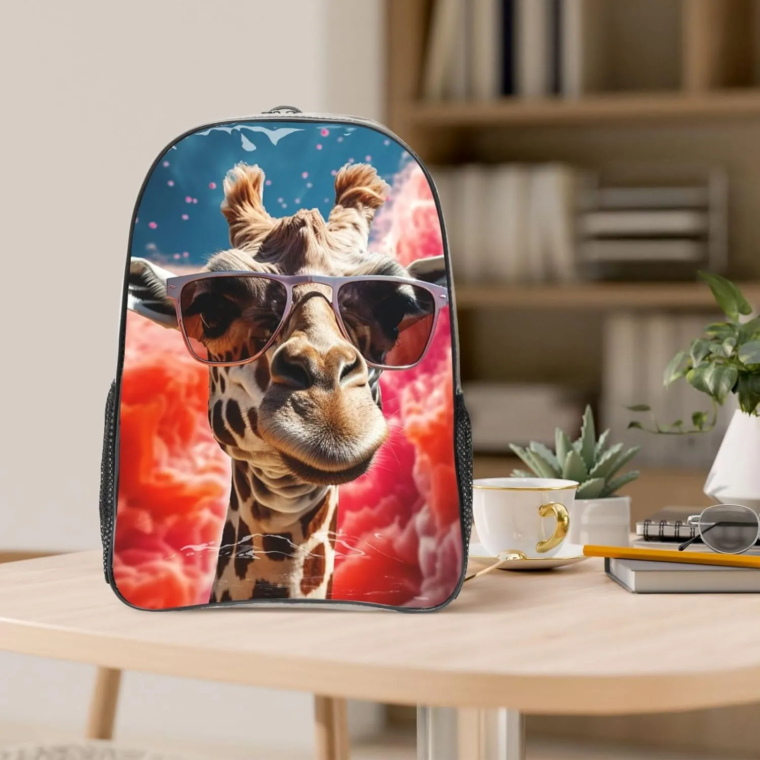 Clear Backpack Heavy Duty PVC Transparent Bookbag Giraffe wearing sunglasses Backpack Daypack Laptop Backpack