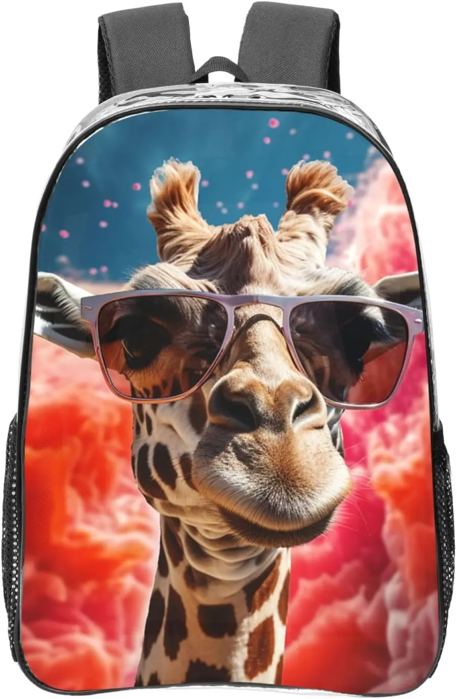 Clear Backpack Heavy Duty PVC Transparent Bookbag Giraffe wearing sunglasses Backpack Daypack Laptop Backpack