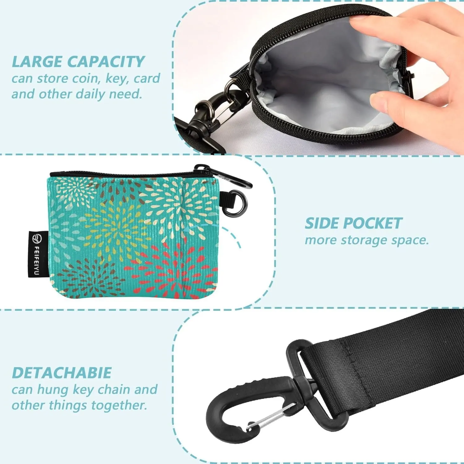 Colored Abstract Flowers Women's Coin Wallet Card Holder Minimalist Coin Purse Wallet Bag with Wristle Strap for Ladies Girls 2 Pcs