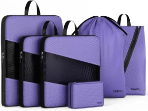 Compression Packing Cubes for Suitcases, UNTIFUL 6 Set Travel Organizer Cubes for Travel Essentials (Purple)