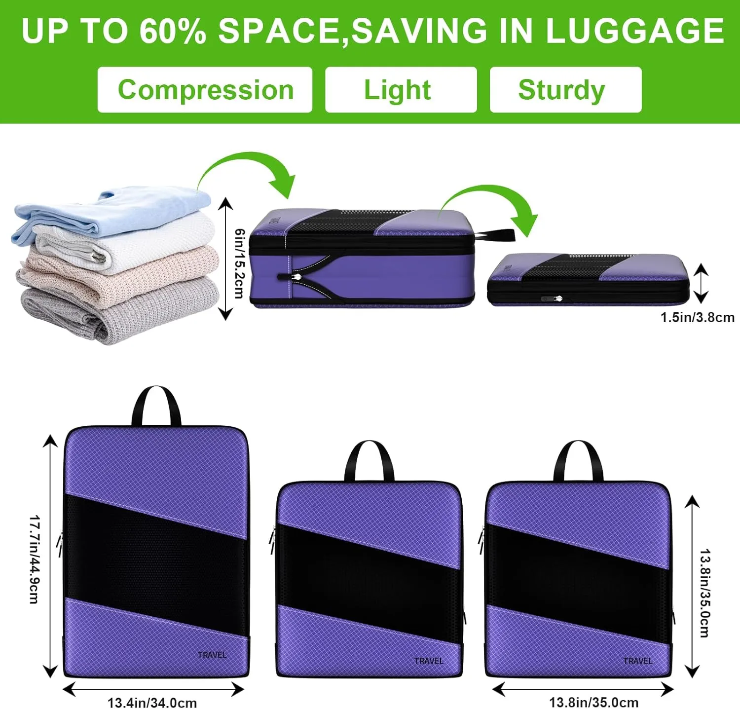 Compression Packing Cubes for Suitcases, UNTIFUL 6 Set Travel Organizer Cubes for Travel Essentials (Purple)