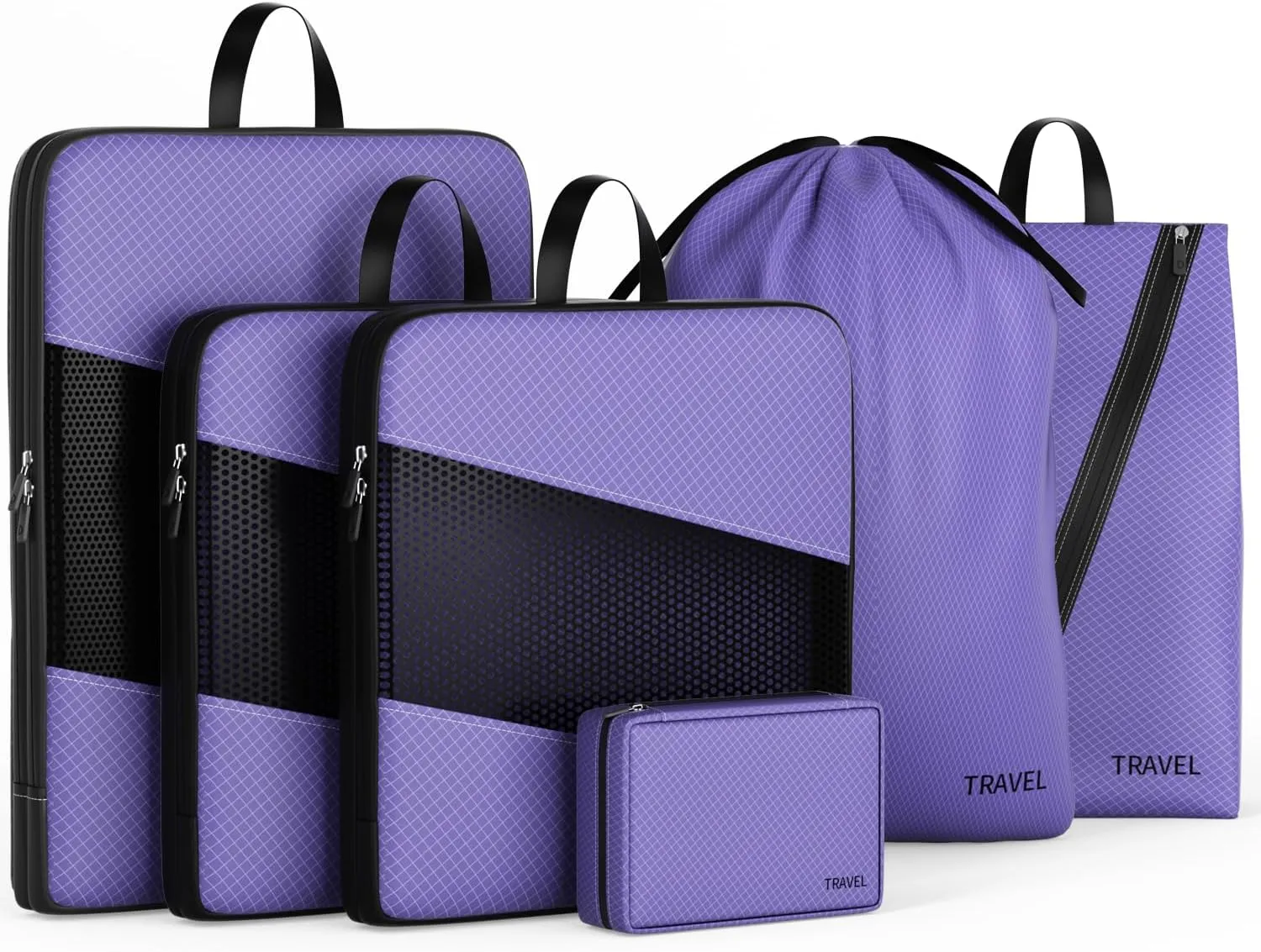 Compression Packing Cubes for Suitcases, UNTIFUL 6 Set Travel Organizer Cubes for Travel Essentials (Purple)