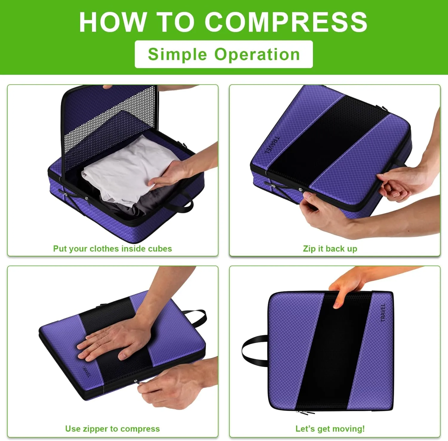 Compression Packing Cubes for Suitcases, UNTIFUL 6 Set Travel Organizer Cubes for Travel Essentials (Purple)