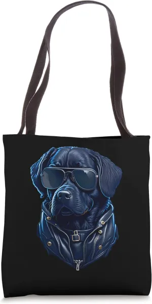 Cool Black Labrador with Sunglasses and Leather Jacket Tote Bag