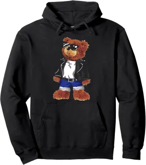 Cool Cute Teddy Bear with Sunglasses Leather Jacket & Jeans Pullover Hoodie