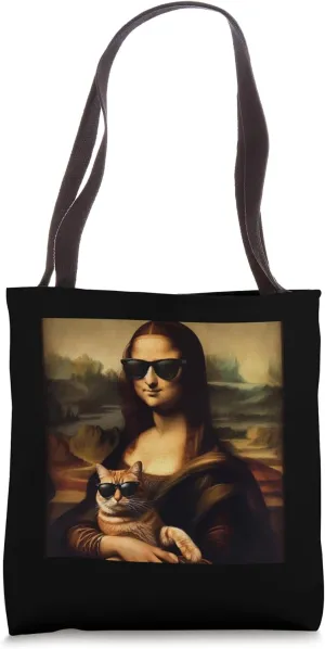 Cool Mona Lisa with Sunglasses and Cat Tote Bag