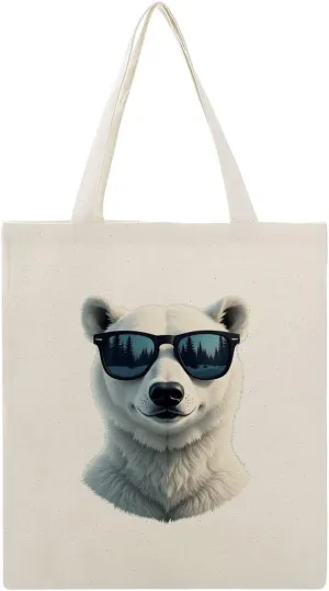 Cool Polar Bear with Sunglasses Canvas Tote Bag Reusable Shopping Bag