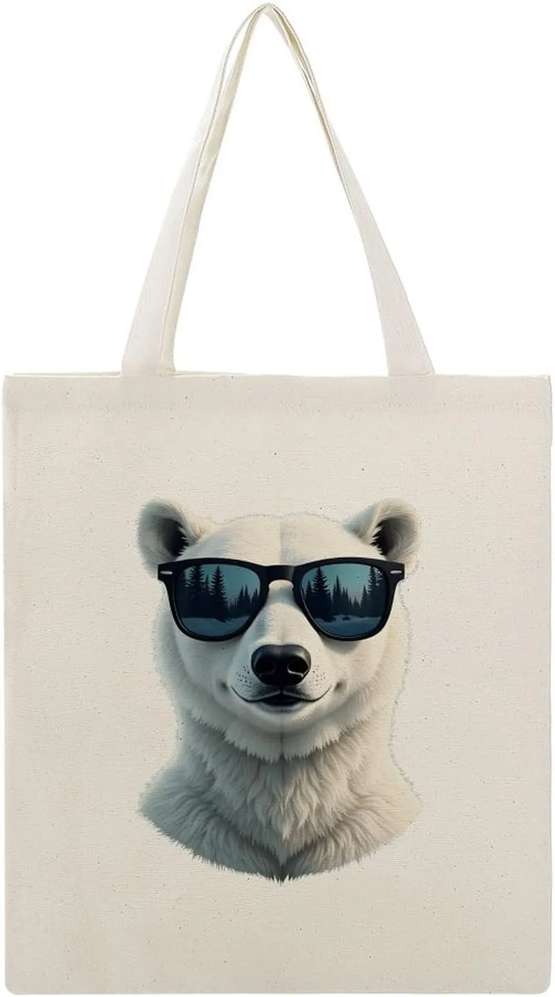 Cool Polar Bear with Sunglasses Canvas Tote Bag Reusable Shopping Bag