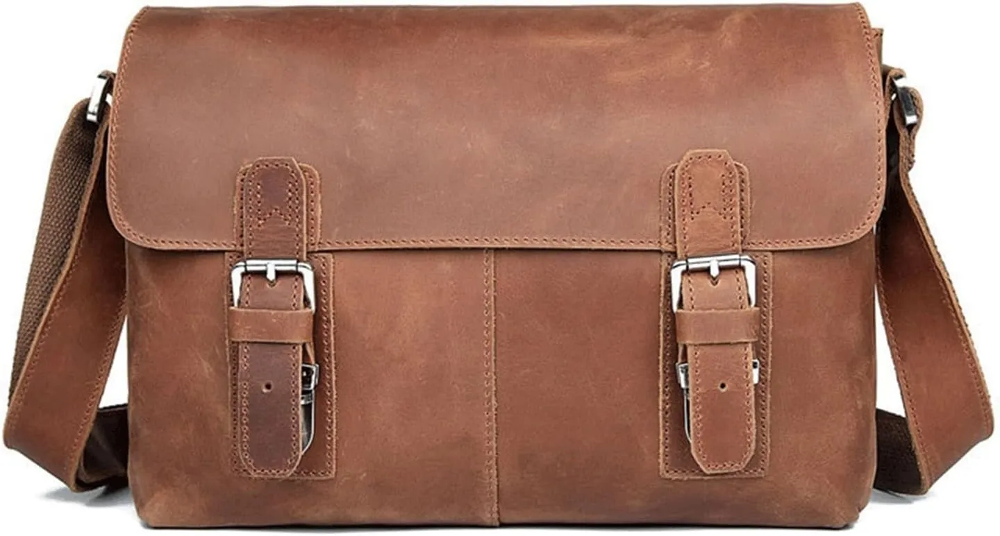 Crazy Horse Leather Shoulder Bag Messenger Bag Vintage High Capacity Crossbody Bag