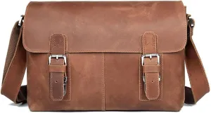 Crazy Horse Leather Shoulder Bag Messenger Bag Vintage High Capacity Crossbody Bag