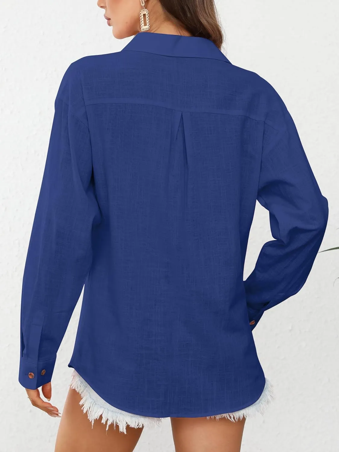 CUNLIN Women's Button Down Shirts Long Sleeve Cotton Summer Beach Wear for Women with Pocket