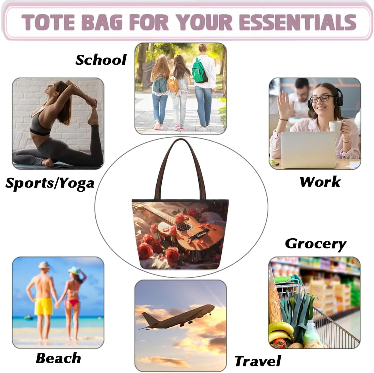 Cute American Football Striped Tote Bag with Zipper 15 Inch Canvas Tote Bag for Women Shoulder Handbag