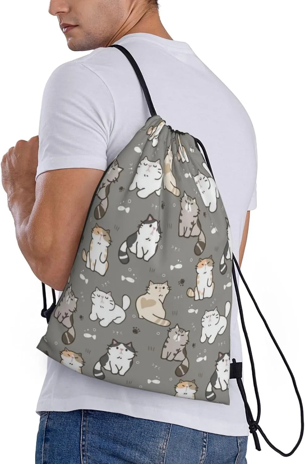 Cute Cats Bags for Women Men Cat Drawstring Backpack Adjustable Bags for Gym,Swimming Beach, Shopping Yoga,Climbing