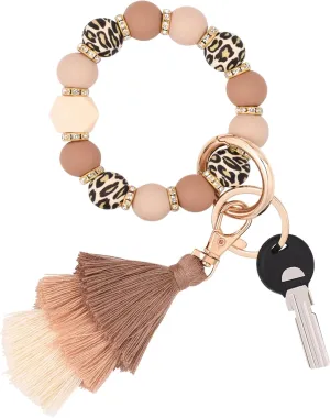 Cute Keychain Wristlet,Silicone Beaded Key Ring Bracelet Keychain Car Holder Key Chains for Women