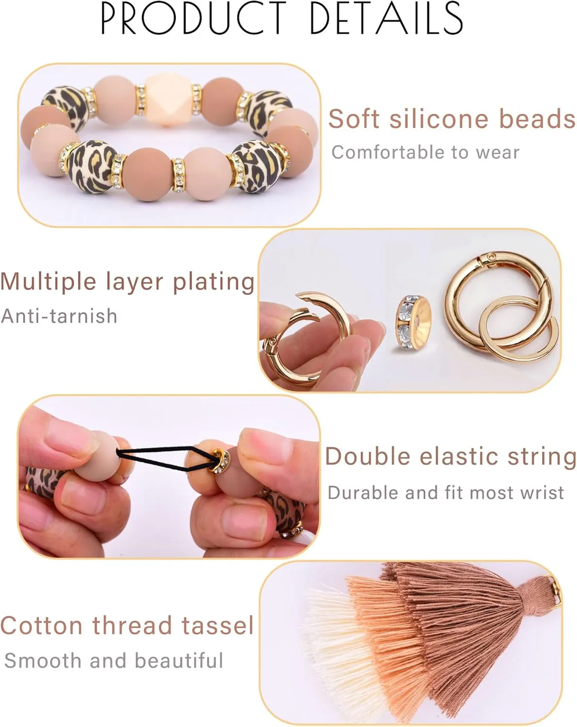 Cute Keychain Wristlet,Silicone Beaded Key Ring Bracelet Keychain Car Holder Key Chains for Women