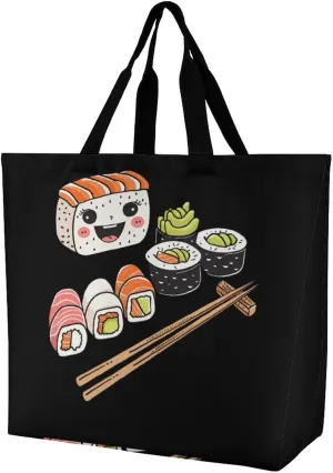 Cute Sushi Women's Shoulder Shopping Bags Foldable Tote Bag Large Capacity Handbag for Work Travel