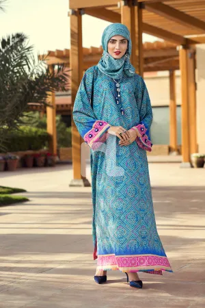 DE19-06 Blue Digital Printed Stitched Cambric Fustaan - 1PC
