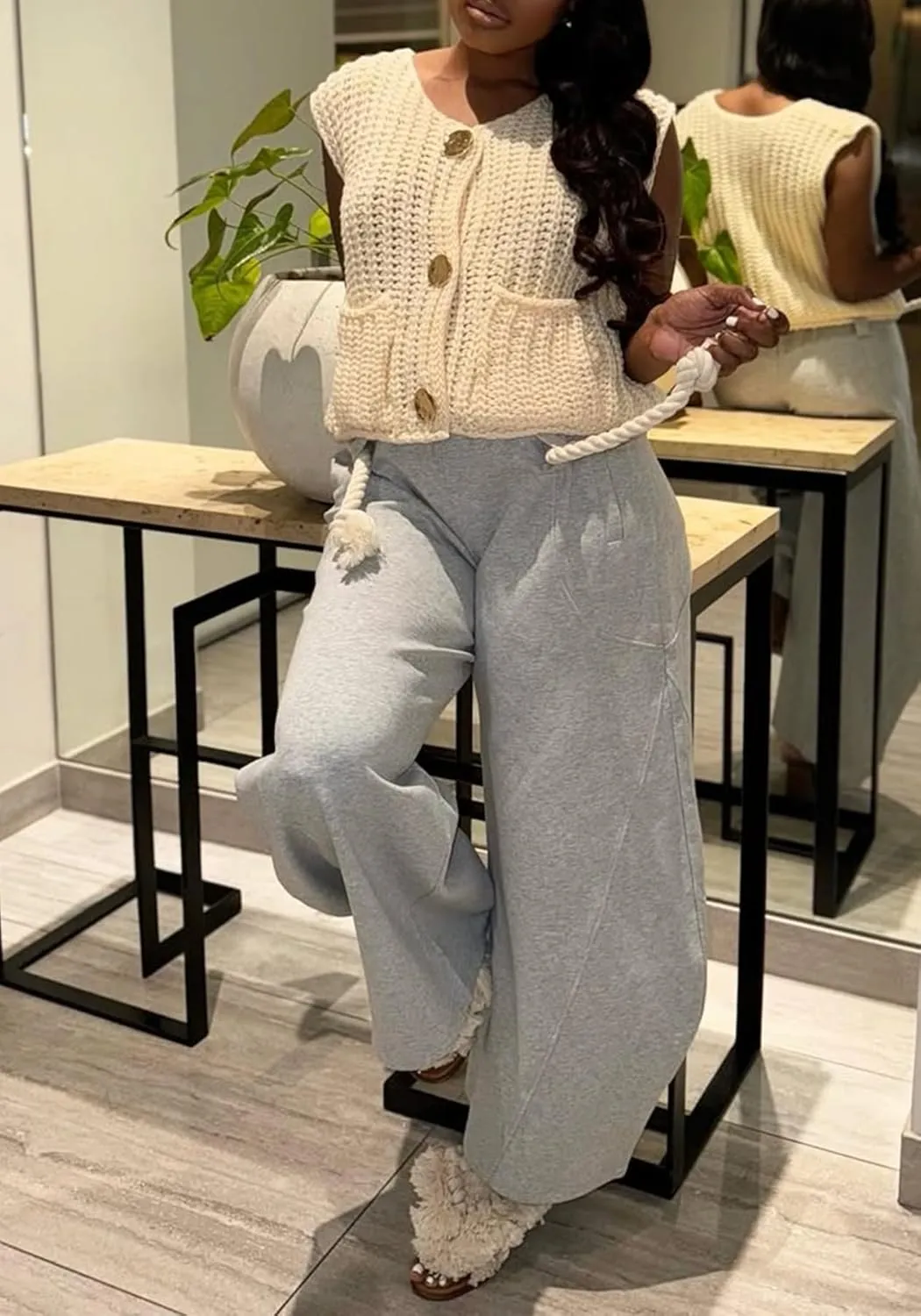 DINGANG Womens Wide Leg Barrel Sweatpant Baggy Elastic Waisted Harem Joggers Pants with Belt