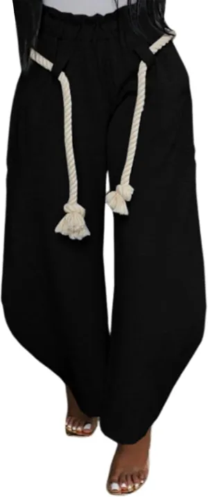 DINGANG Womens Wide Leg Barrel Sweatpant Baggy Elastic Waisted Harem Joggers Pants with Belt