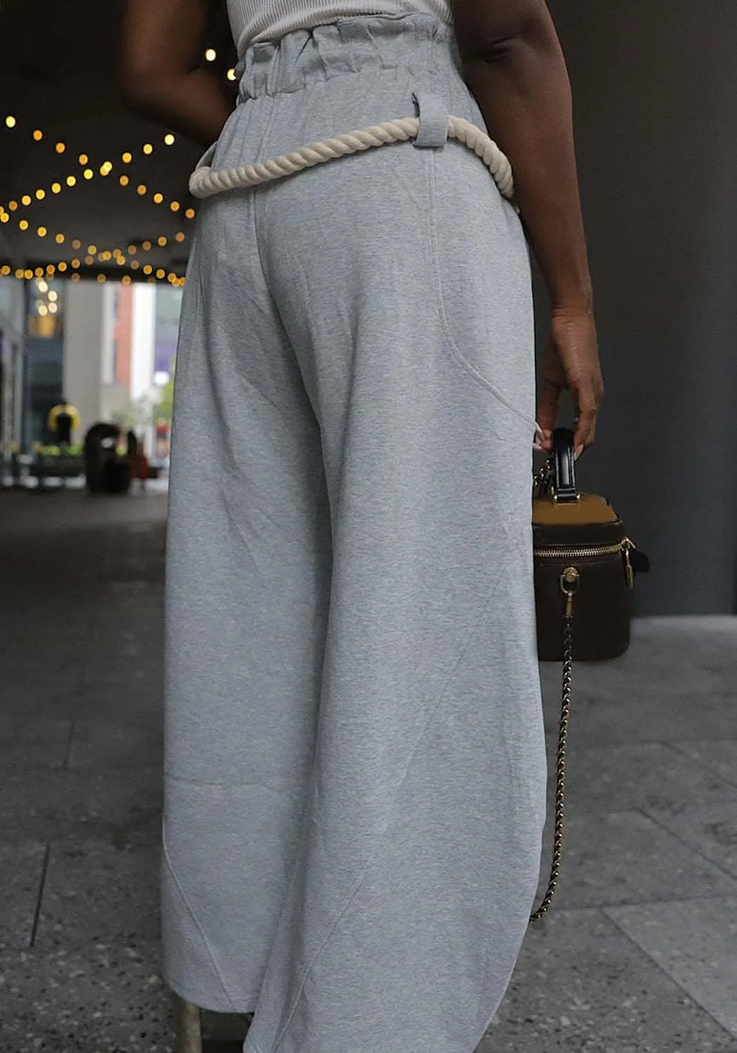 DINGANG Womens Wide Leg Barrel Sweatpant Baggy Elastic Waisted Harem Joggers Pants with Belt