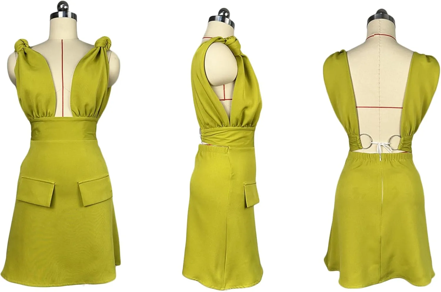 DINGNAG Women's Summer Deep V-Neck Short Dress Halter Backless A Line Mini Dress Cocktail Dress