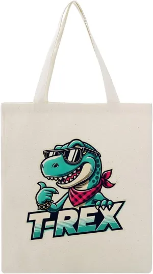 Dinosaur with Sunglasses Canvas Tote Bag Reusable Shopping Bag