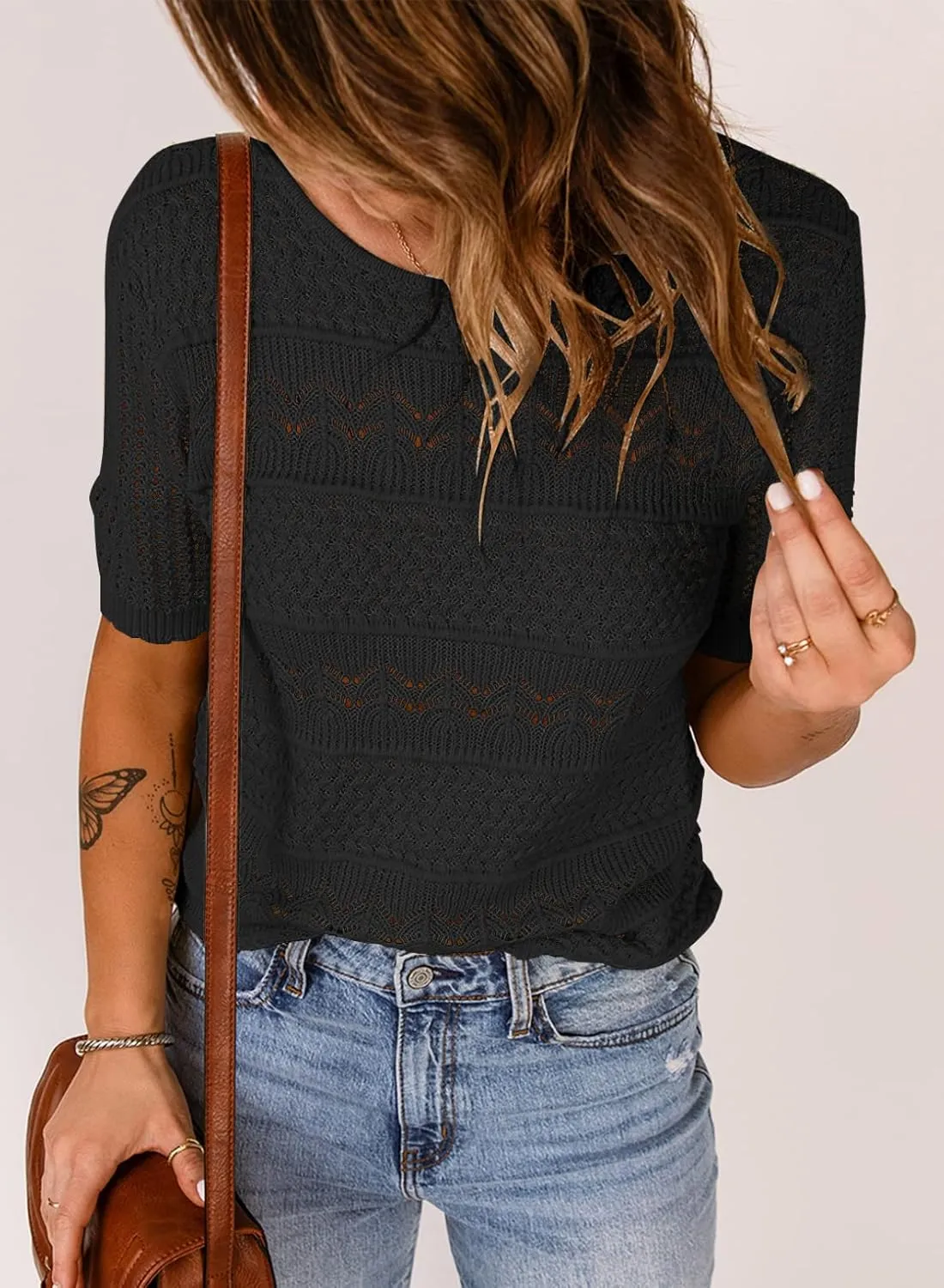 Dokotoo Womens Summer Tops Spring Fashion Short Sleeve Sweaters Crew Neck Lightweight Knit Dressy Blouse 2025