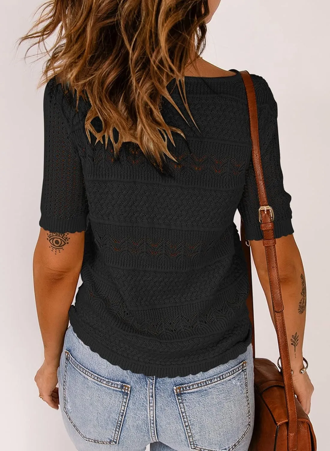 Dokotoo Womens Summer Tops Spring Fashion Short Sleeve Sweaters Crew Neck Lightweight Knit Dressy Blouse 2025