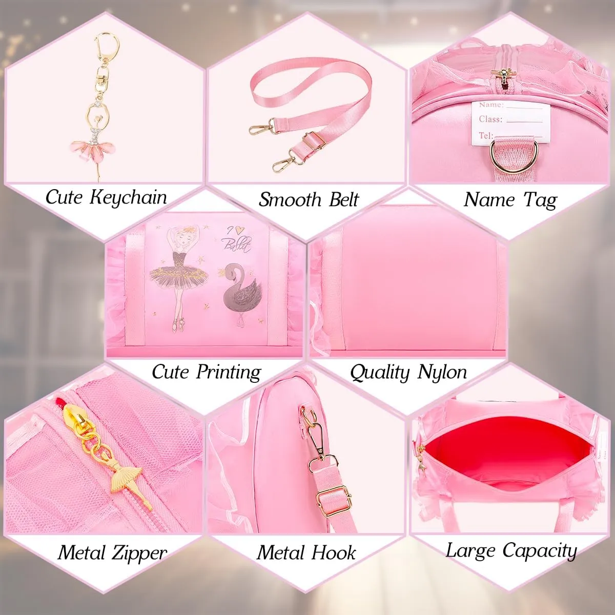 Dorlubel Cute Ballet Dance Bag Tutu Dress Bag with Key Chain for Girls (Pink of Swan Dancer)