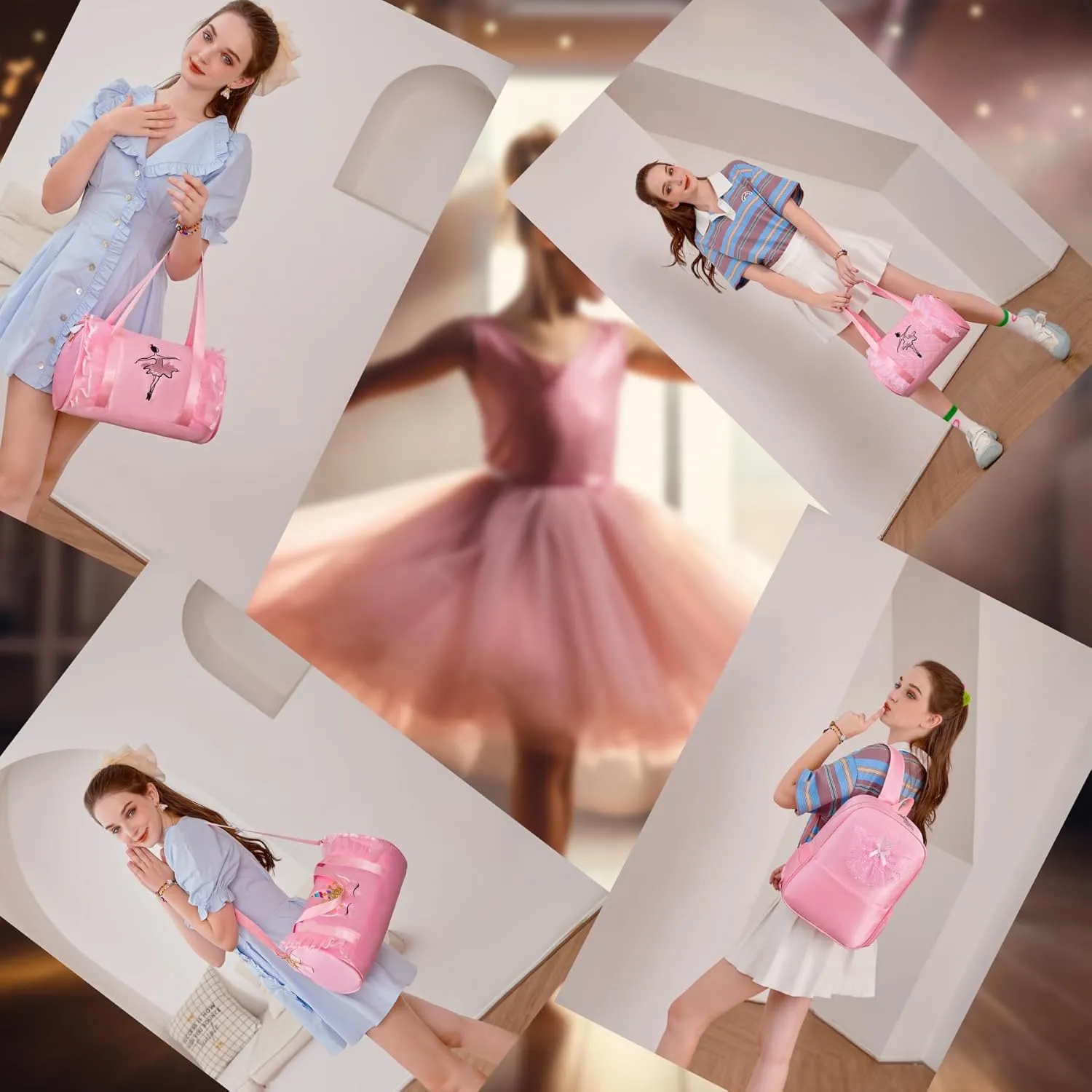 Dorlubel Cute Ballet Dance Bag Tutu Dress Bag with Key Chain for Girls (Pink of Swan Dancer)