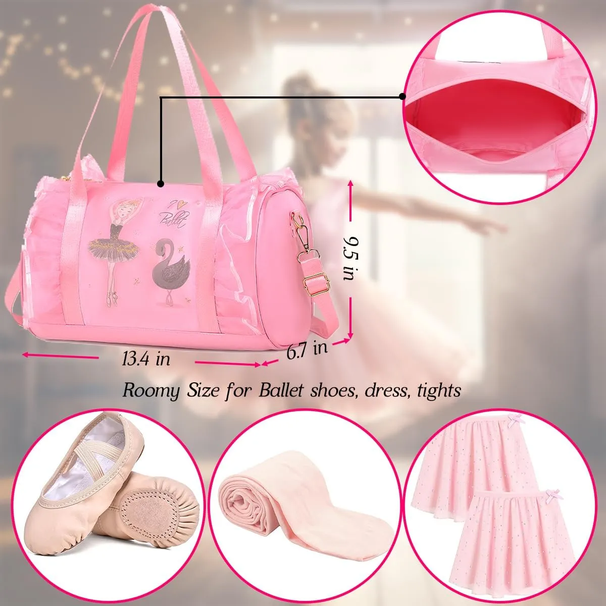 Dorlubel Cute Ballet Dance Bag Tutu Dress Bag with Key Chain for Girls (Pink of Swan Dancer)