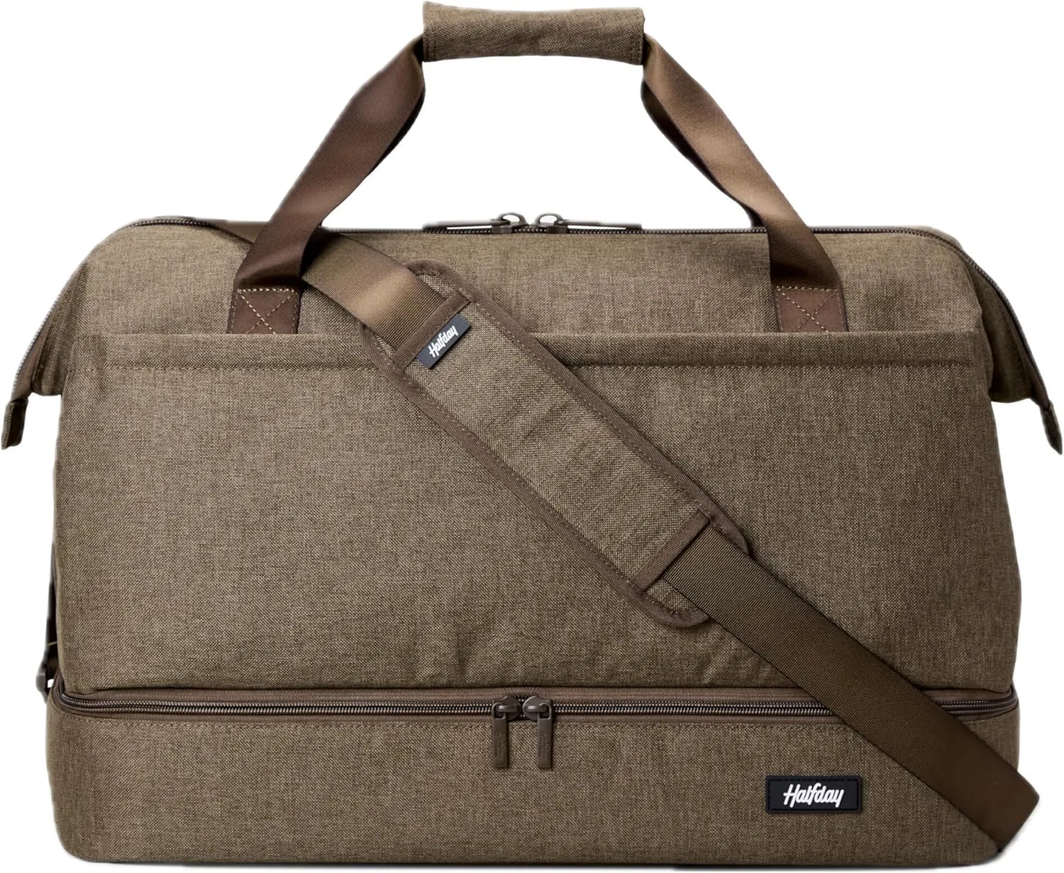 Double Decker Weekender Bag 40L Carry-On Duffel with Shoe Compartment, Water-Resistant, Foldable Travel Bag with Trolley Sleeve & Shoulder Strap  Dune