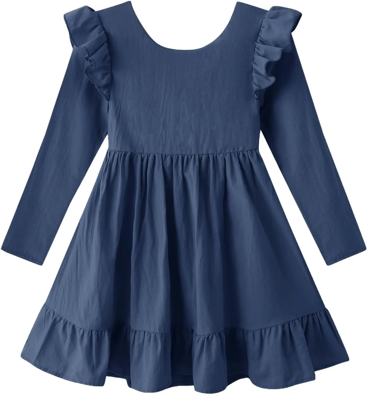 Dutebare Toddler Girls Swing Dress Linen Backless Tie Back Ruffle Hem Kid Casual Beach Dresses