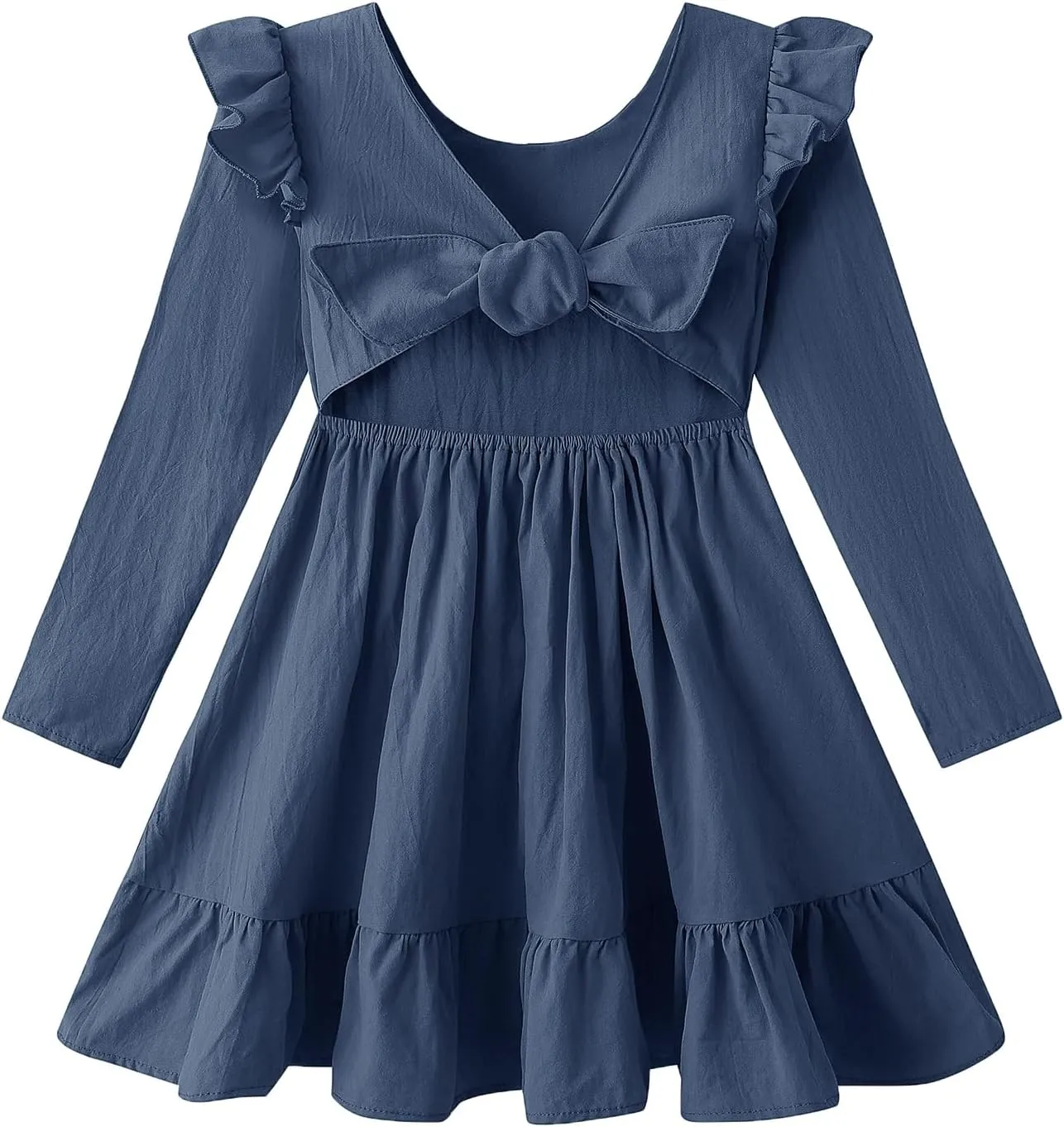 Dutebare Toddler Girls Swing Dress Linen Backless Tie Back Ruffle Hem Kid Casual Beach Dresses