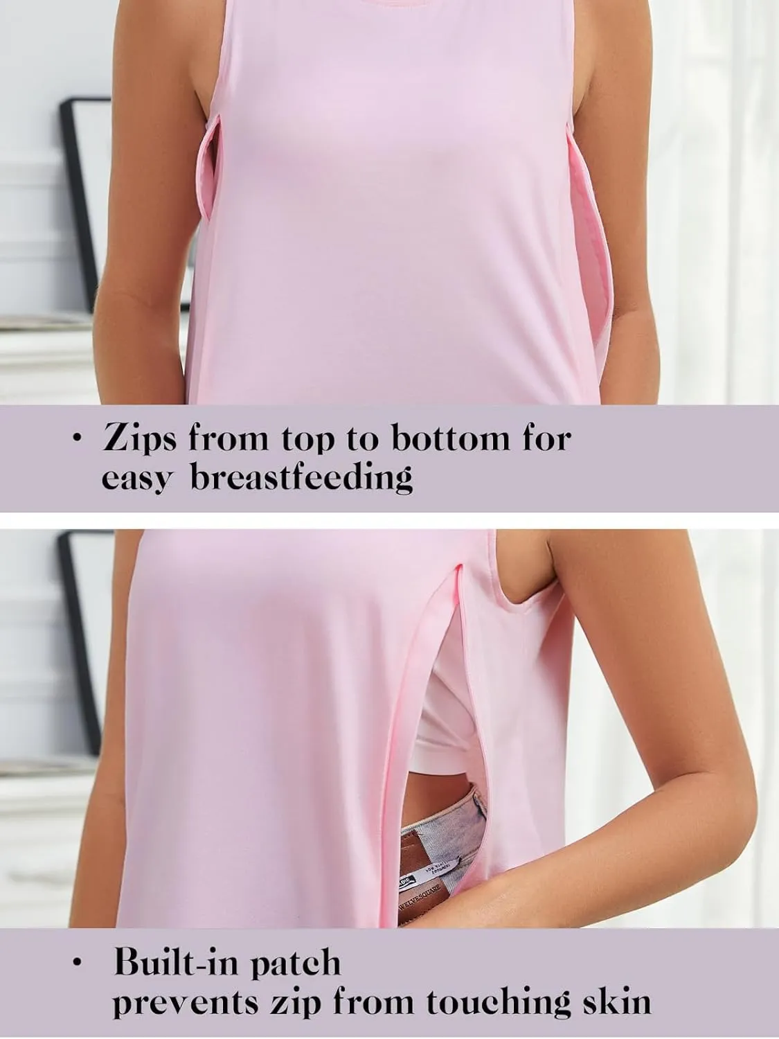 Ecavus Women's 3-Pack Nursing Tank Tops Hidden Zippers Sleeveless Breastfeeding Shirts Loose Fit Maternity Tops
