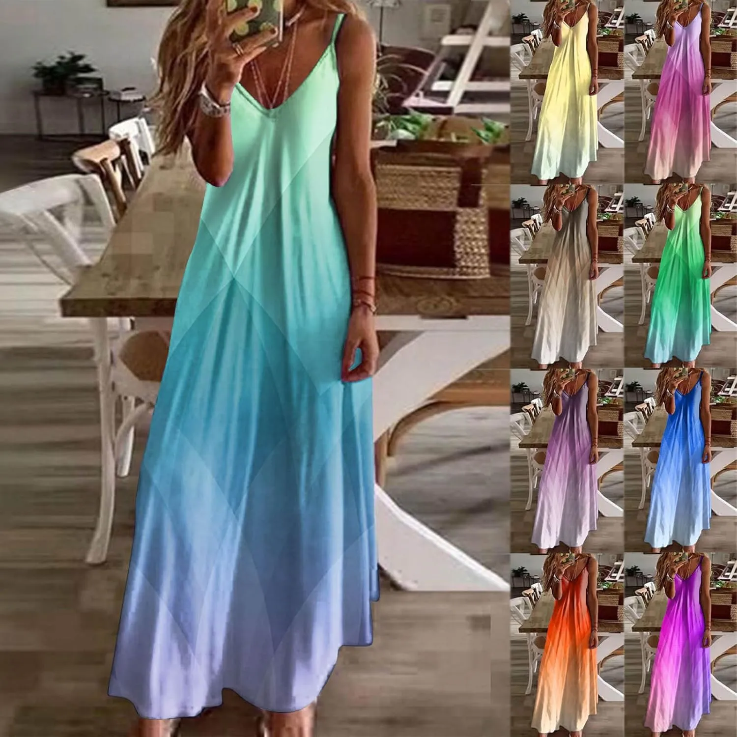 Eduavar Summer Dresses for Women, Maxi Dresses for Women 2024 Cute Floral Print Sleeveless V Neck Long Dress Beach Dress