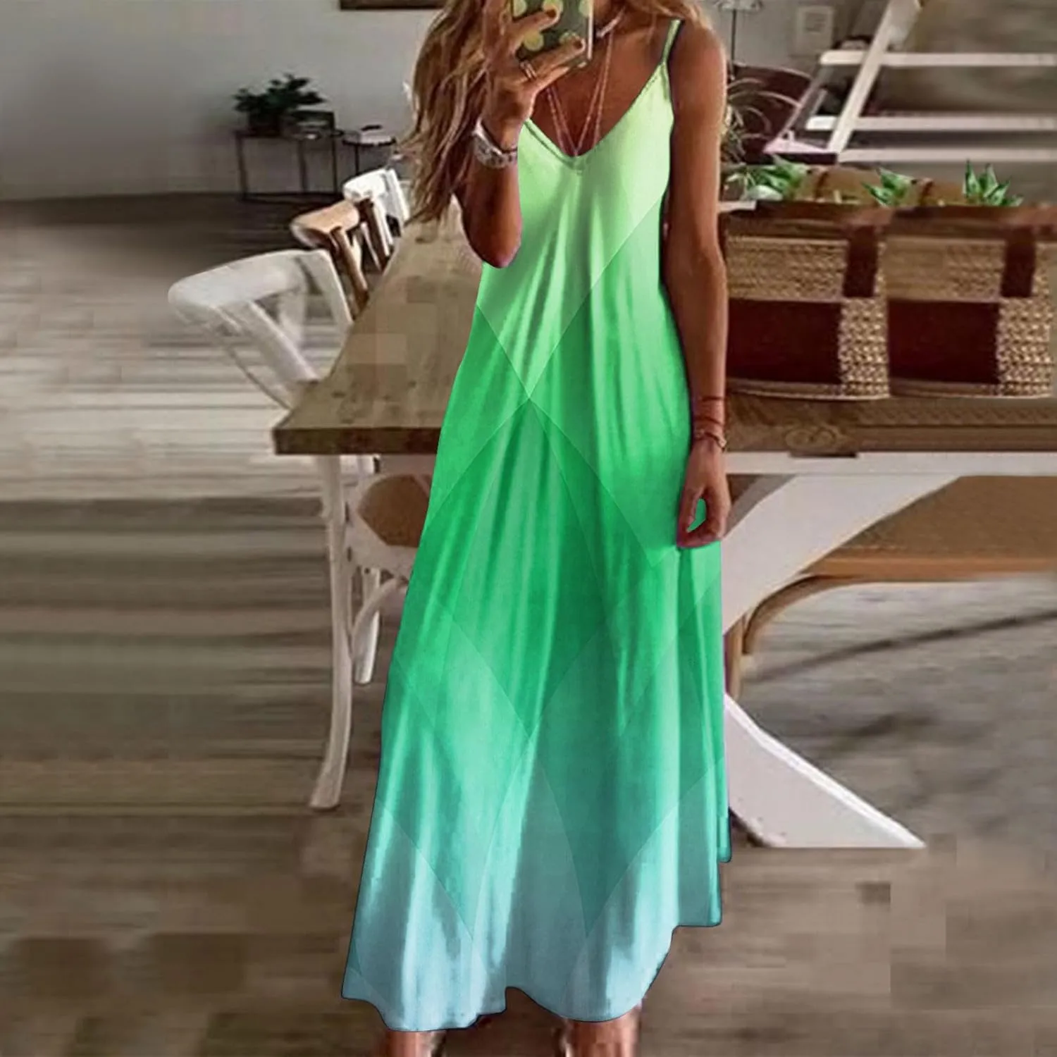 Eduavar Summer Dresses for Women, Maxi Dresses for Women 2024 Cute Floral Print Sleeveless V Neck Long Dress Beach Dress