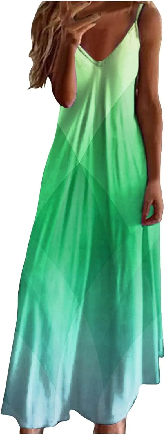 Eduavar Summer Dresses for Women, Maxi Dresses for Women 2024 Cute Floral Print Sleeveless V Neck Long Dress Beach Dress