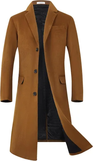 ELETOP Men's Trench Coat Long Wool Coat