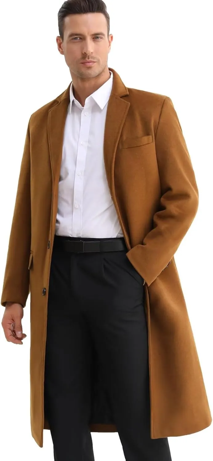 ELETOP Men's Trench Coat Long Wool Coat