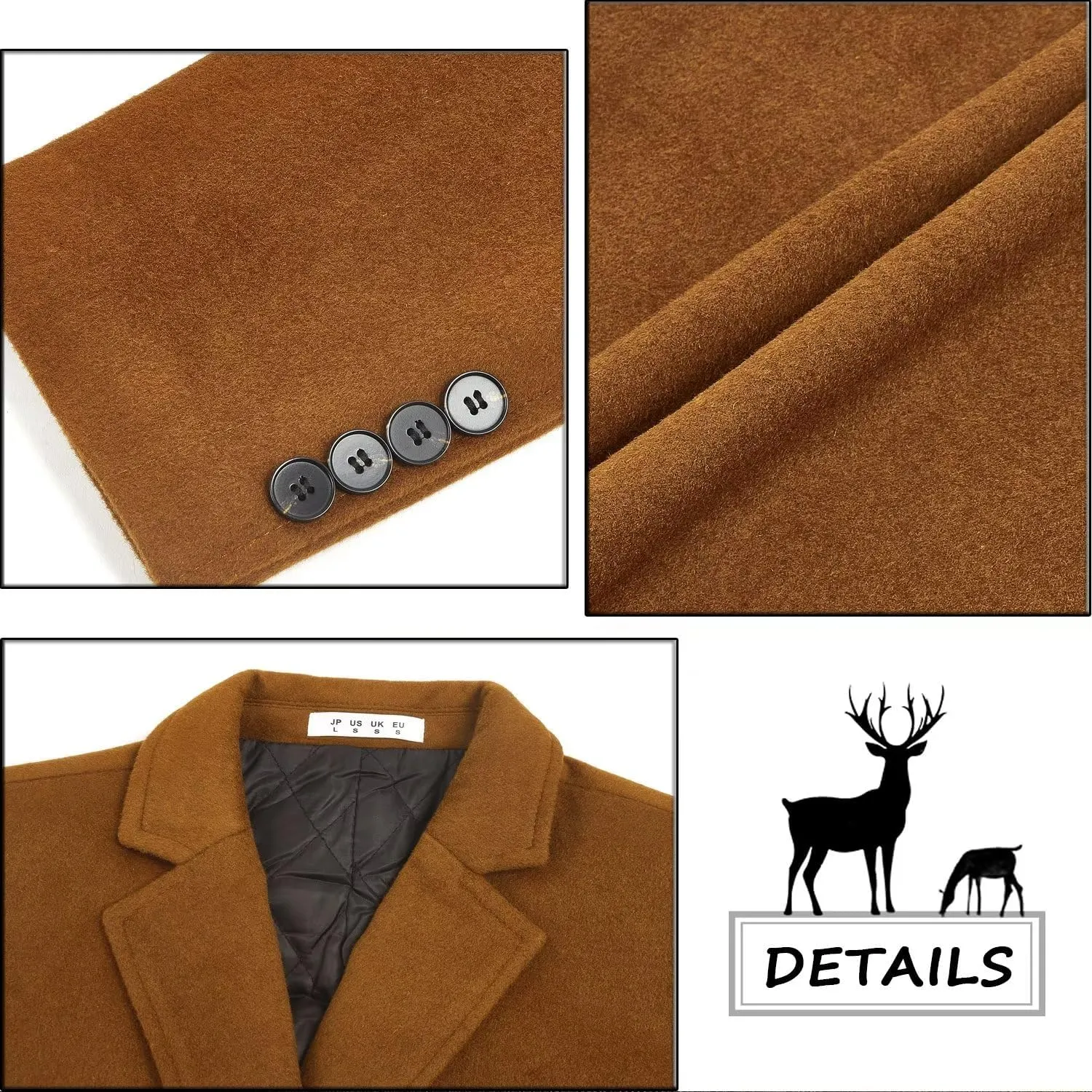 ELETOP Men's Trench Coat Long Wool Coat