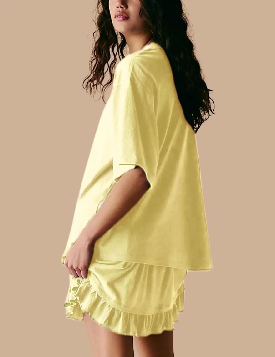 Esmeling Women Summer 2 Piece Skirt Sets Round Neck Short Sleeve Outfits Casual Tops and Pleated Skirts Sets