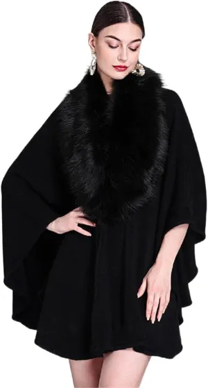 European and American Autumn and Winter Collar Shawl Cape Mid-Length Knitted Cardigan Cloak Coat