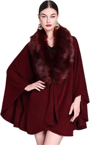 European and American Autumn and Winter Collar Shawl Cape Mid-Length Knitted Cardigan Cloak Coat