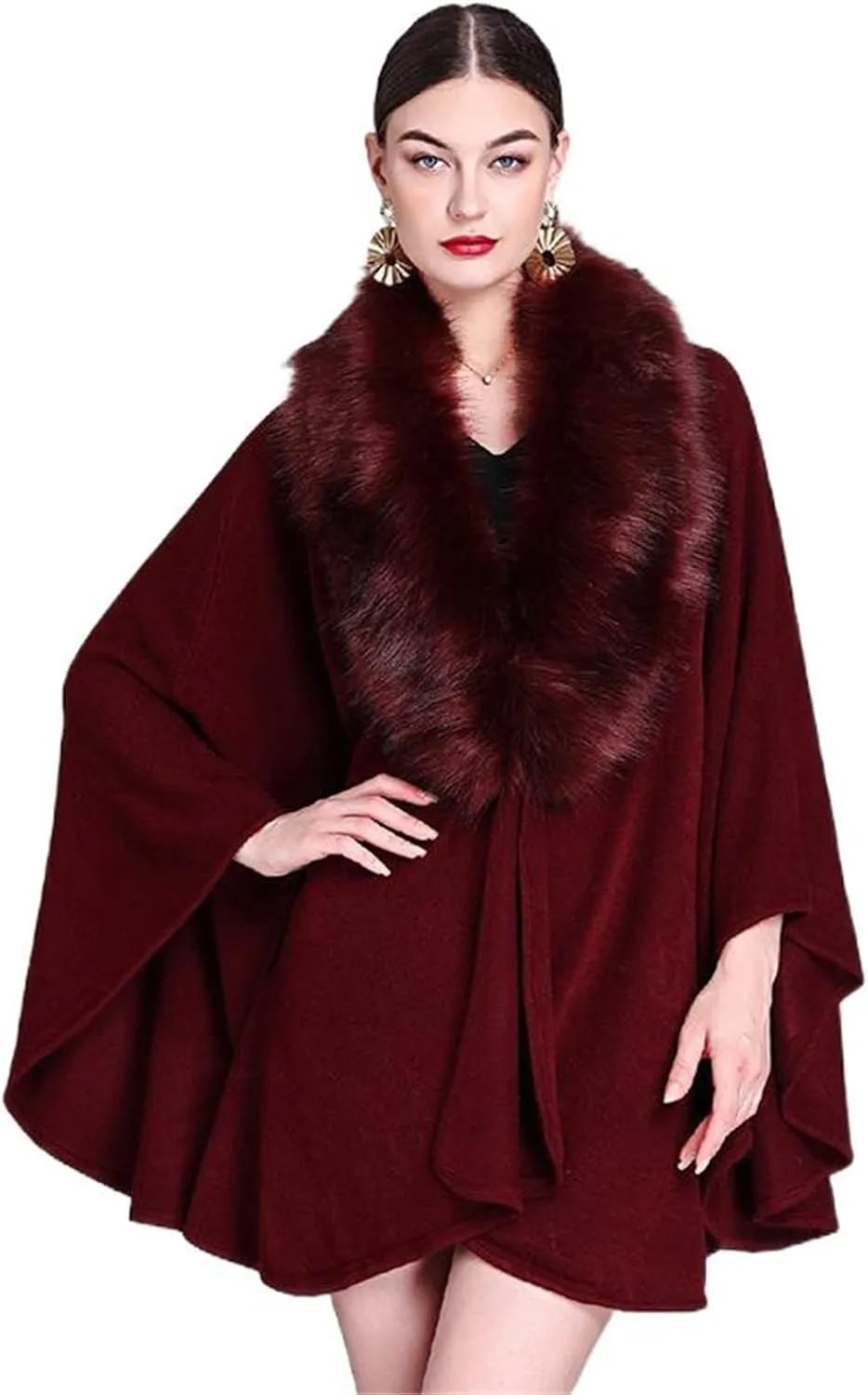European and American Autumn and Winter Collar Shawl Cape Mid-Length Knitted Cardigan Cloak Coat