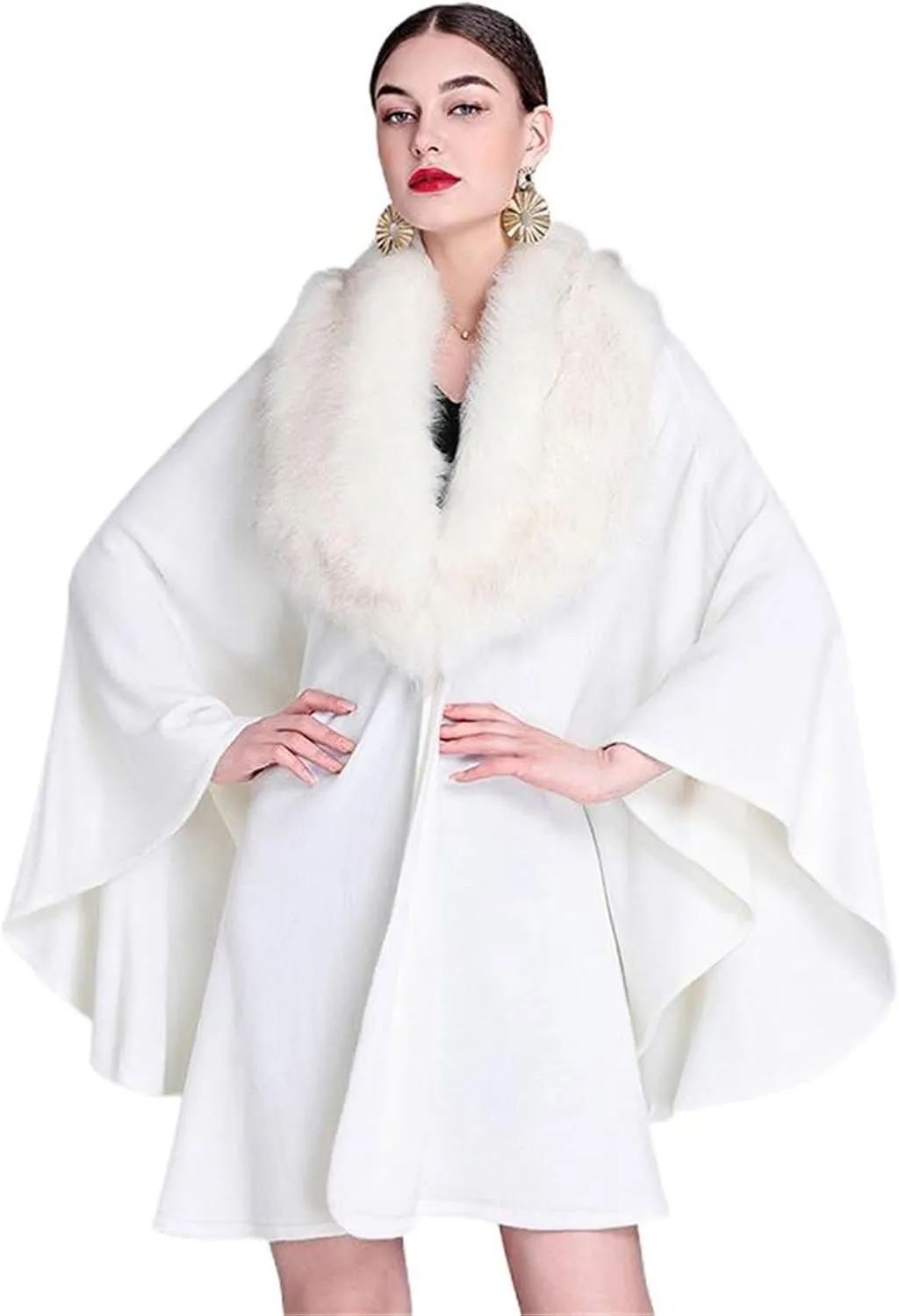 European and American Autumn and Winter Collar Shawl Cape Mid-Length Knitted Cardigan Cloak Coat
